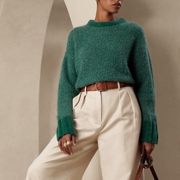 Banana Republic Andi Alpaca Blend Soft Oversized Green Sweater - Picture 1 of 6